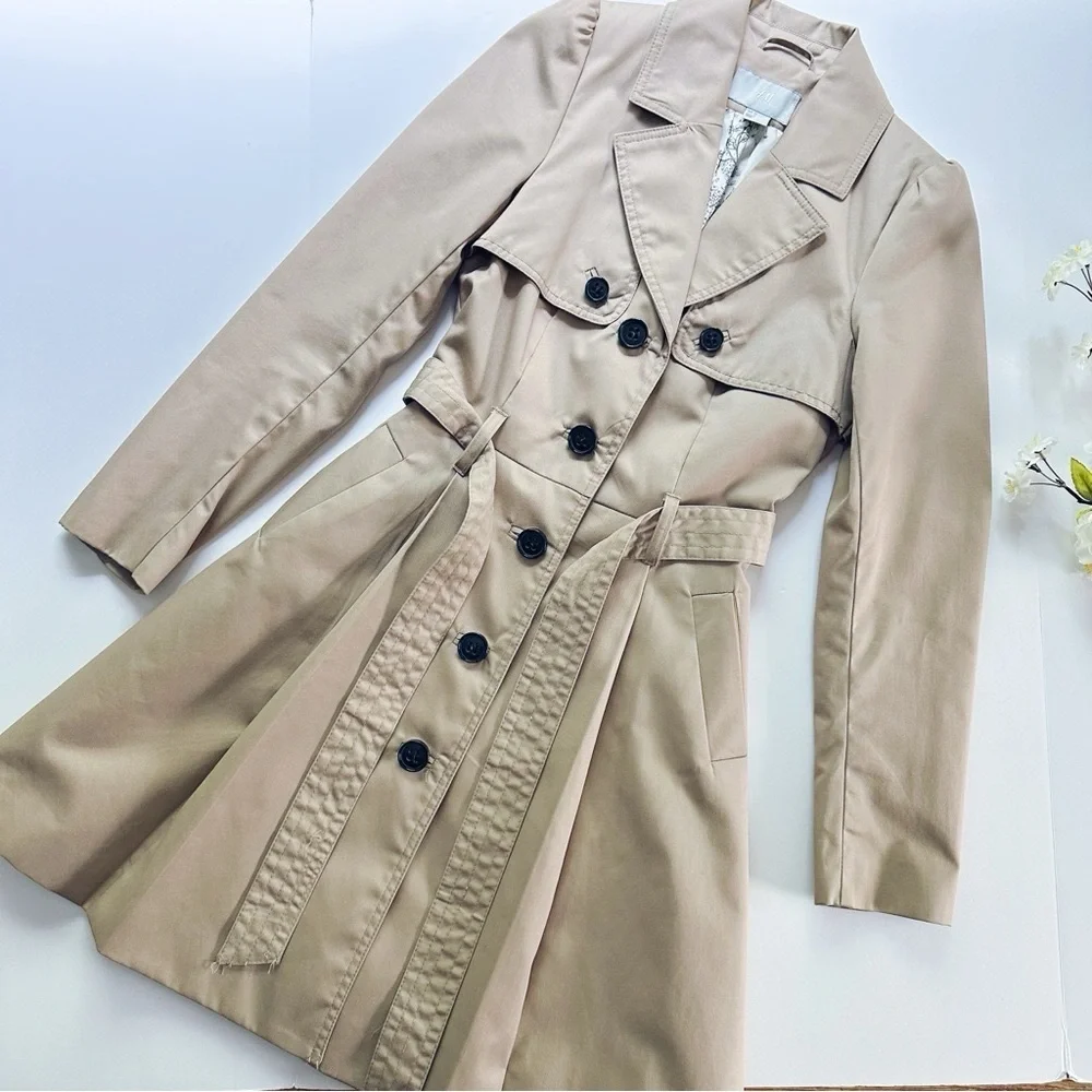 H&M Women’s Classic Trench Coat Peacoat Ceam Tan Beige Size 2 - Picture 2 of 9
